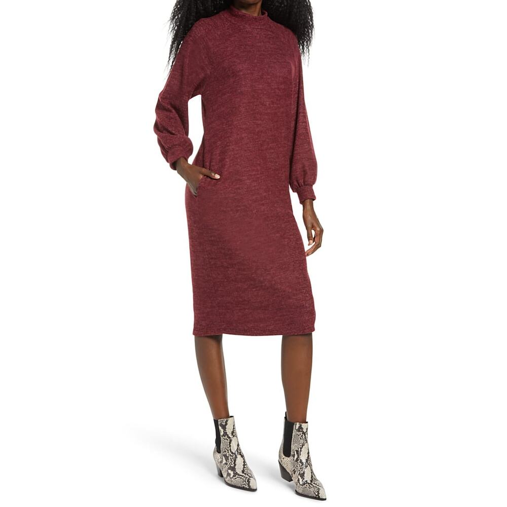 Lush Crushed Berry Brushed Jersey Long Sleeve Sweater Dress S New